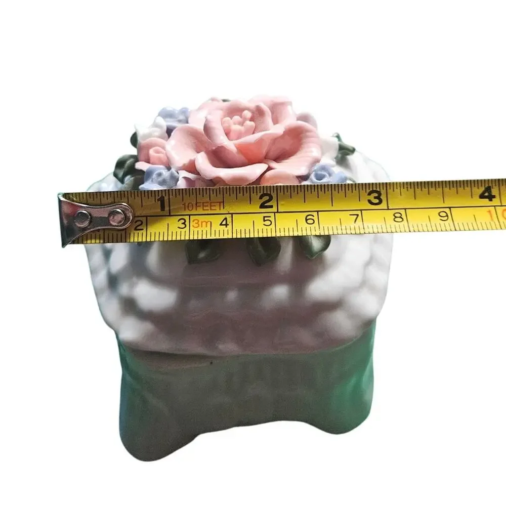 Capodimonte Porcelain Trinket Box Pink Rose floral 3.5